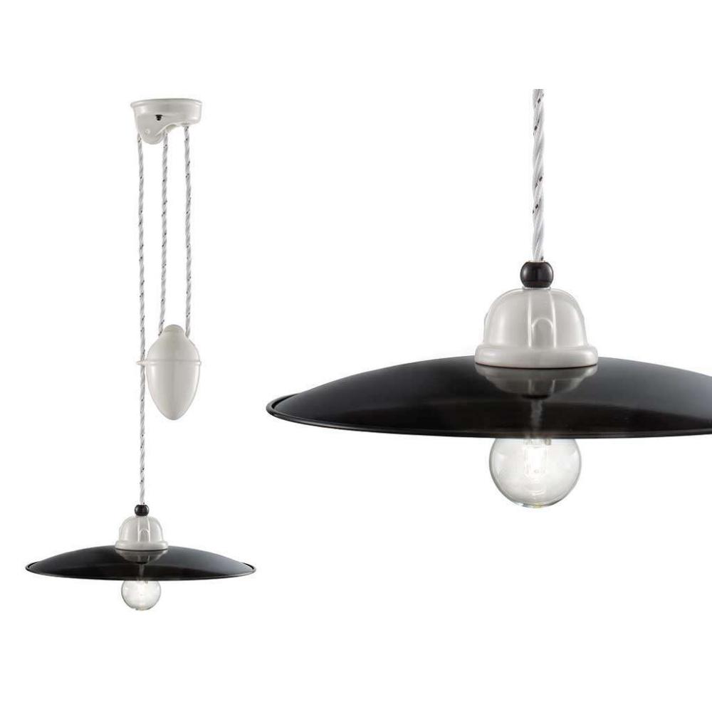 keramika s protivahou lampa retro vintage osvetlenie jedalen kuchyna obyvacka cierna biela stol nadvesak stropne osvetlenie letny dom ferroluce.jpg